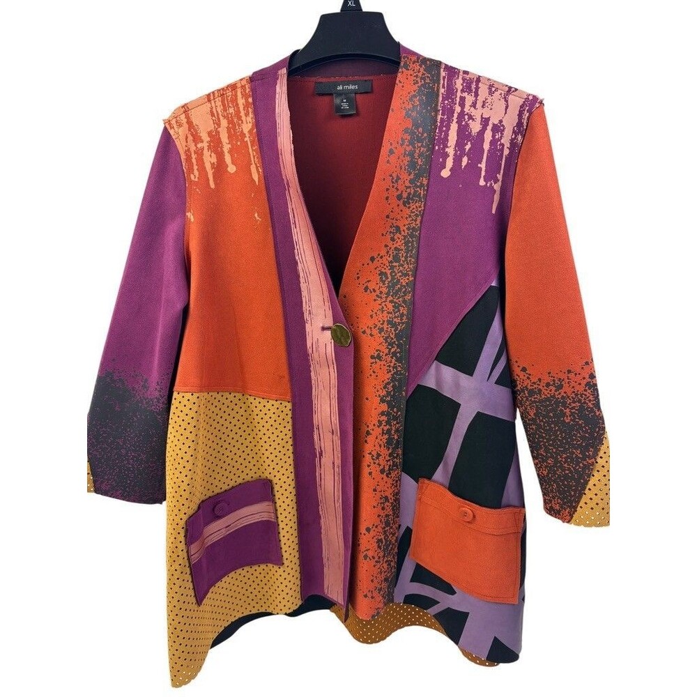 Ali Miles Art to Wear Mixed Media Colorblock Abstract Jacket Patch Pockets M